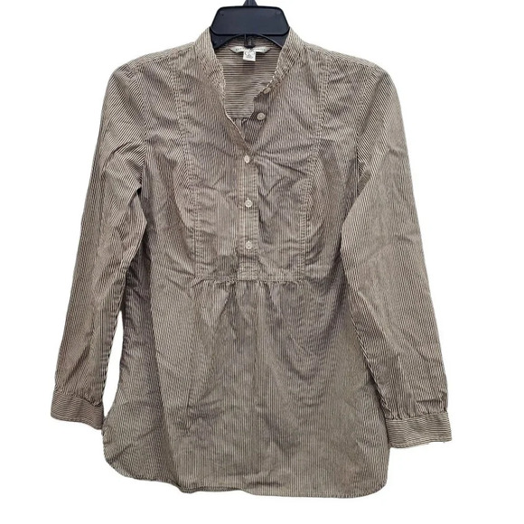 Banana Republic Women's Beige & Gray Stripe‎ 1/2 Button LS Prairie Top Size XS - Picture 1 of 6